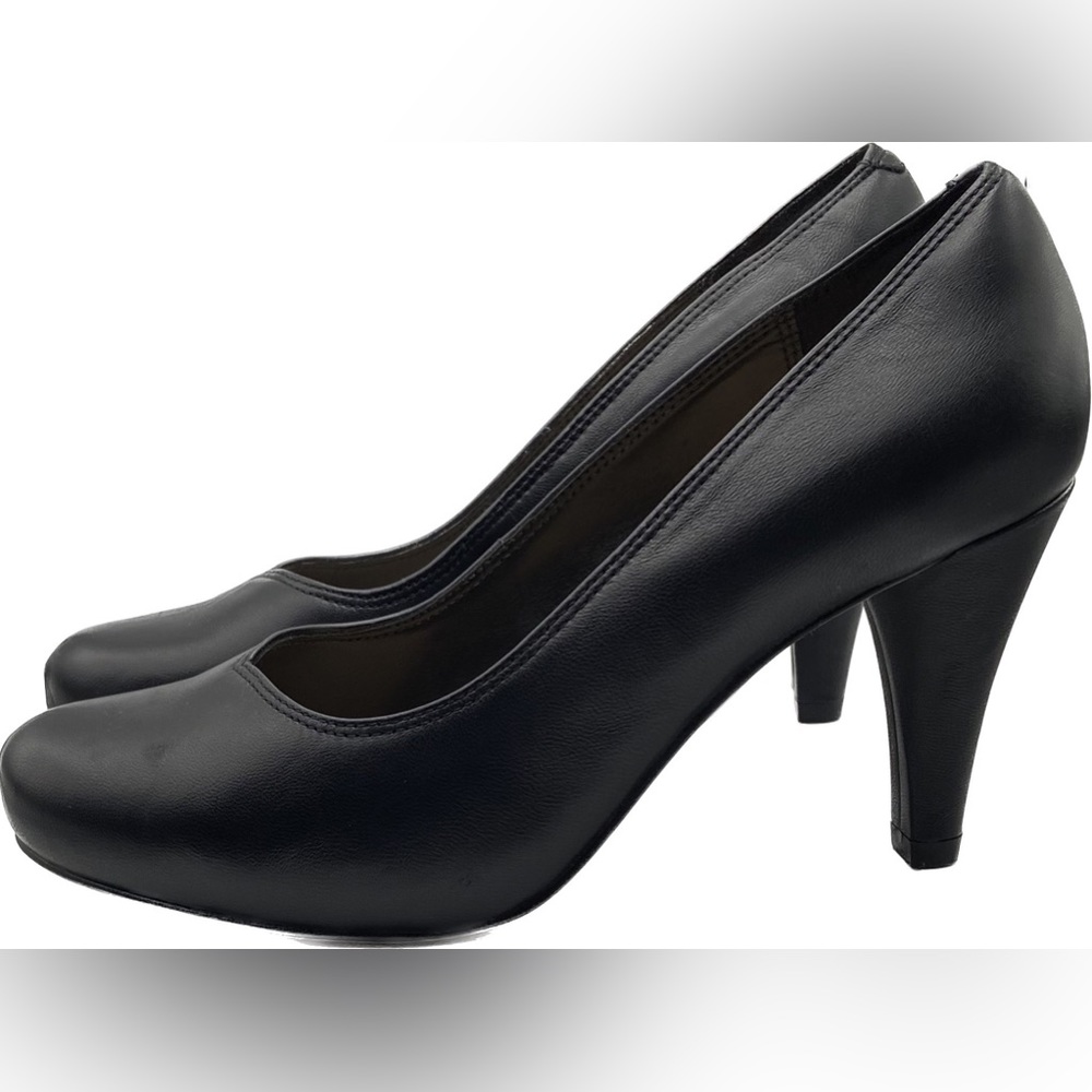 🌷CLARKS DALIA ROSE BLACK LEATHER HEELS SZ 7.5